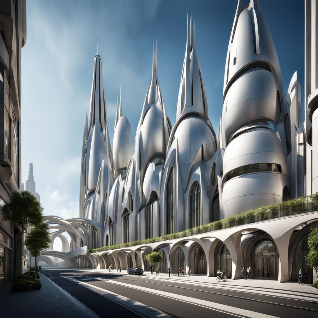 Futuristic Gothic Archipelago City: Photorealistic Ground Vi...