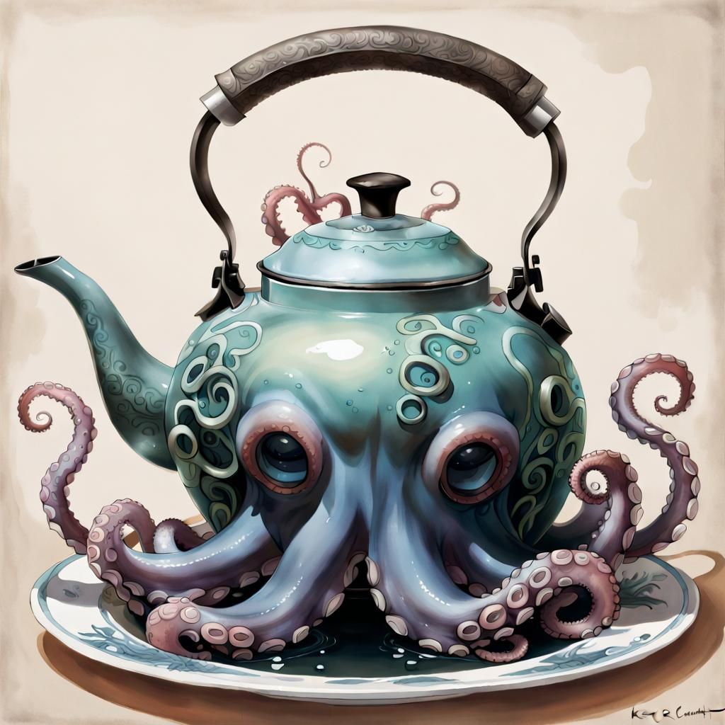 Octopus Tea Kettle: Manga Style Illustration