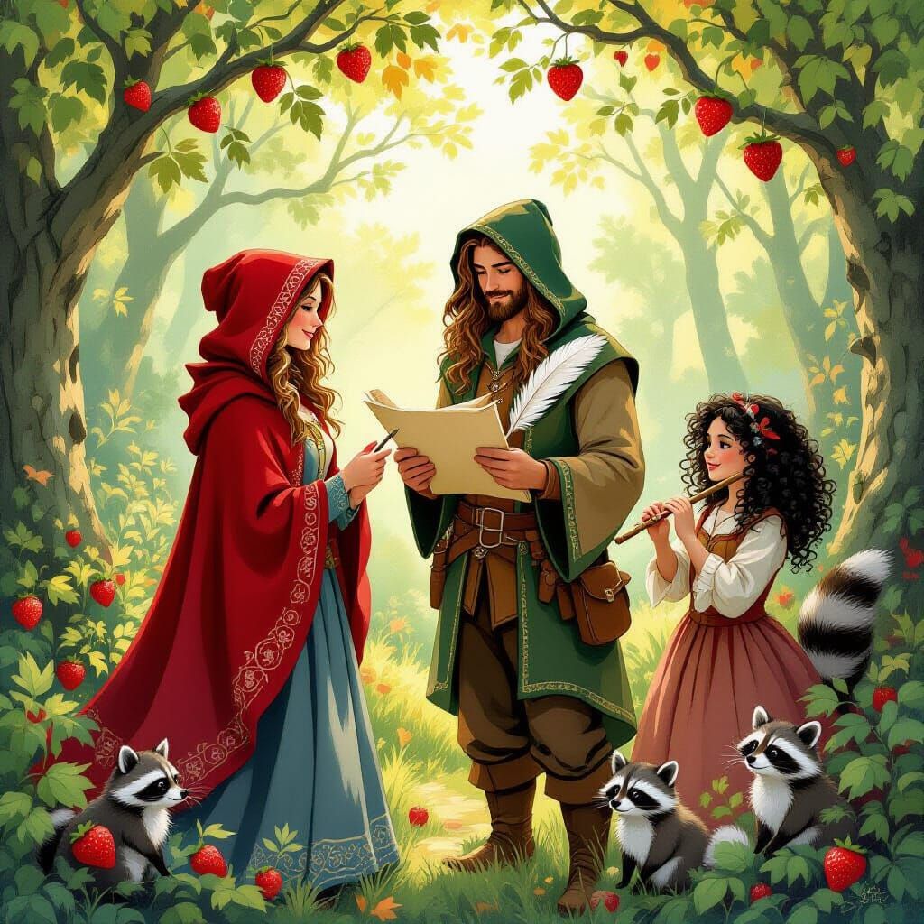 Friends in Woodland with Scroll and Flute