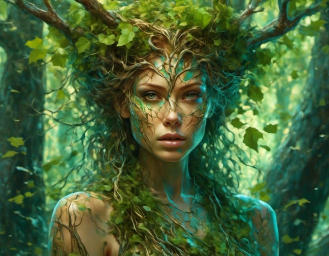 Luminous Dryad Guardian in Detailed Digital Portrait