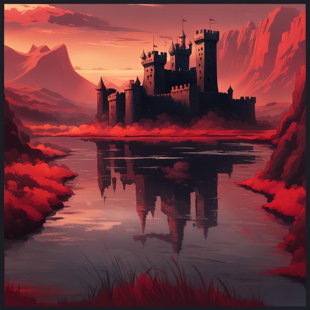 Menacing Black Castle Concept Art with African Landscape