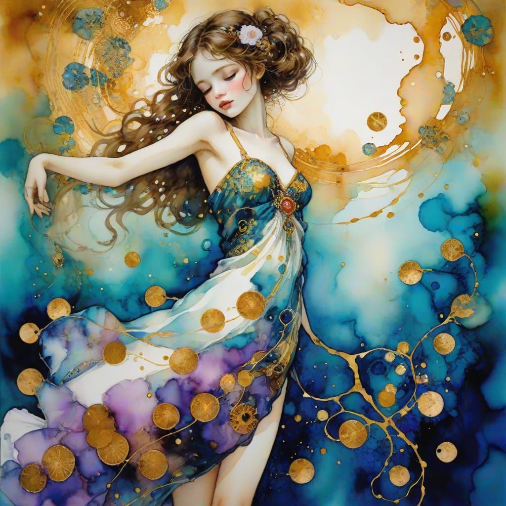 Sweet Figure in Alcohol Ink Style