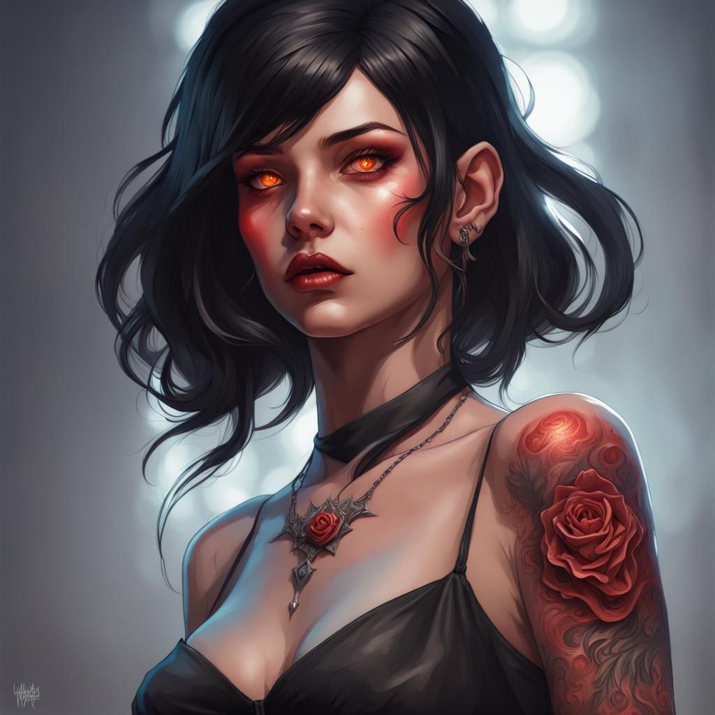 Girl with Demon Tattoo: Hyperdetailed Portrait