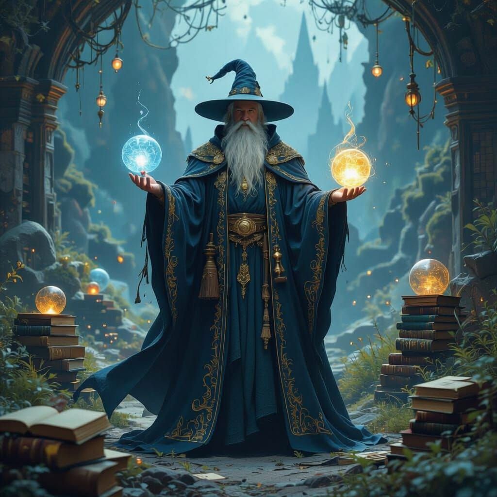 Courageous Wizard Professor & Healer in Deep Color Fantasy A...