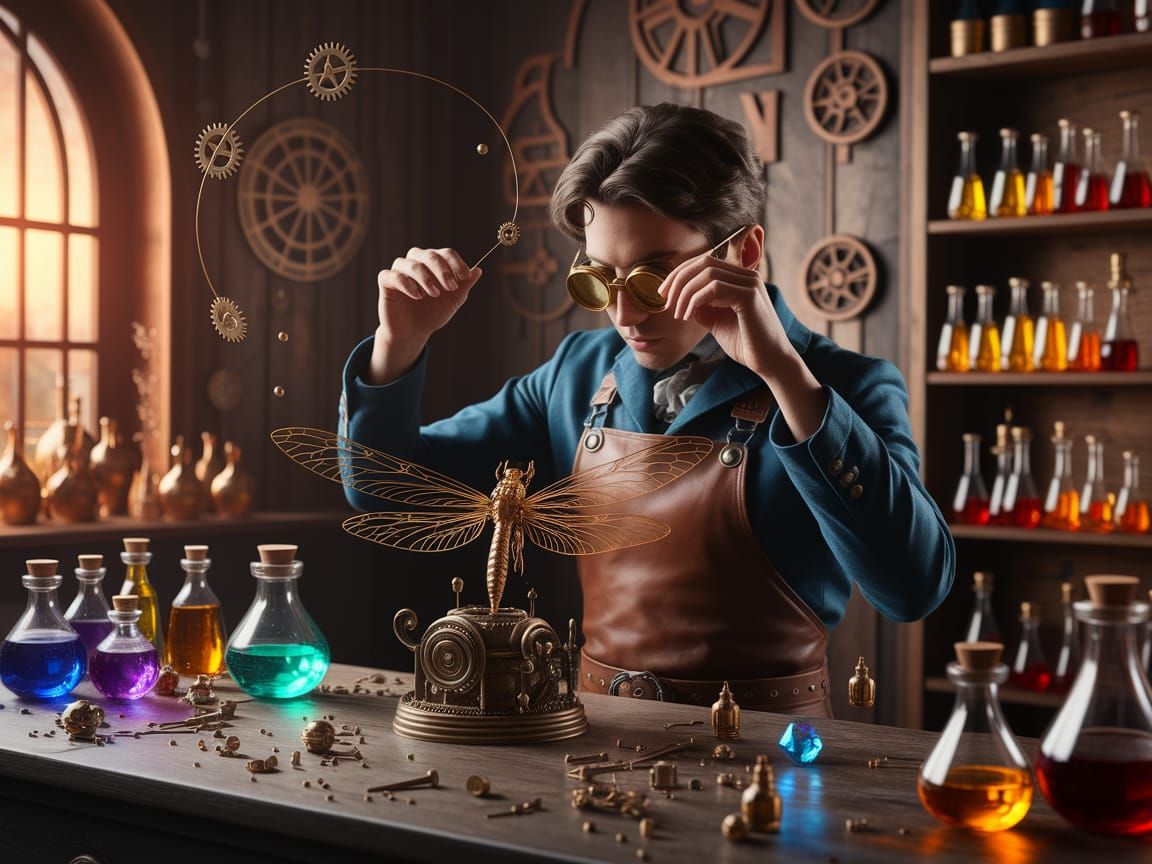 Steampunk Inventor Assembles Clockwork Dragonfly