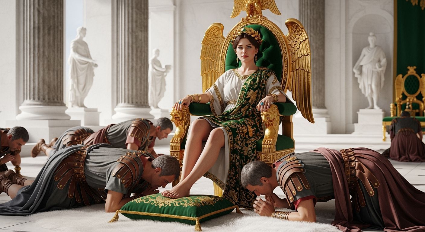 Regal Roman Empress on Gold Throne