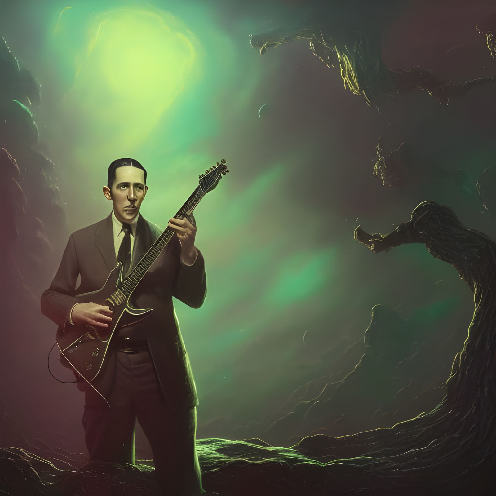 Lovecraft Plays Guitar in Space: Digital Art