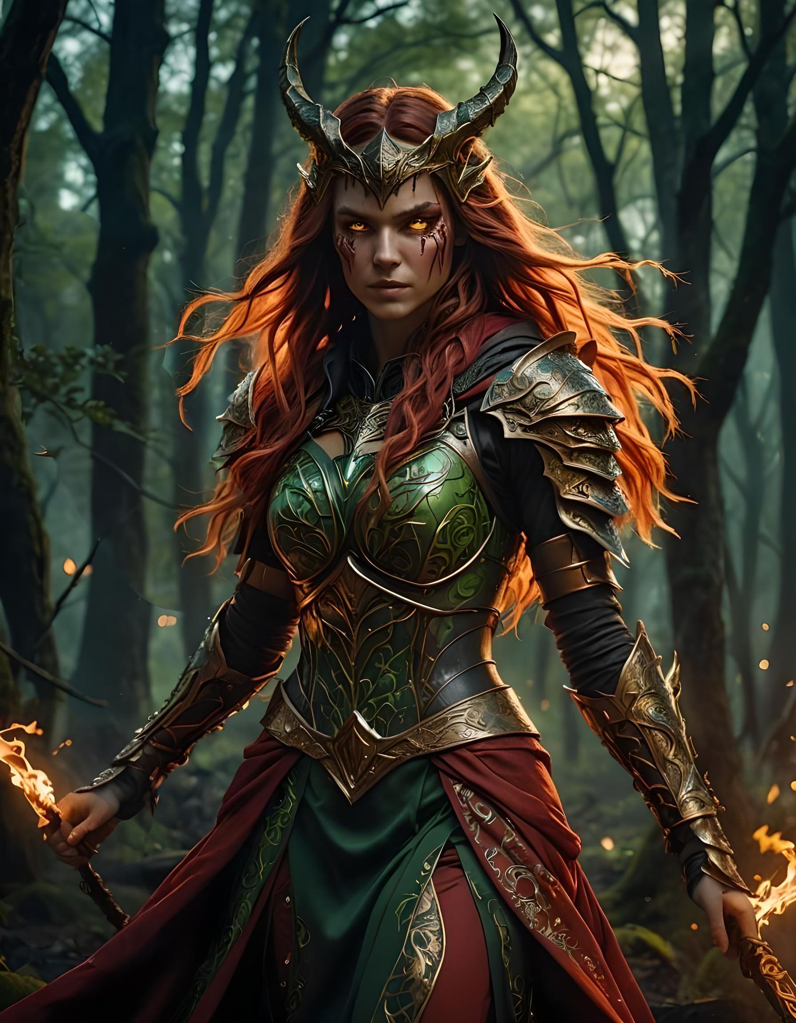 Demonic Warrior in a Night Forest