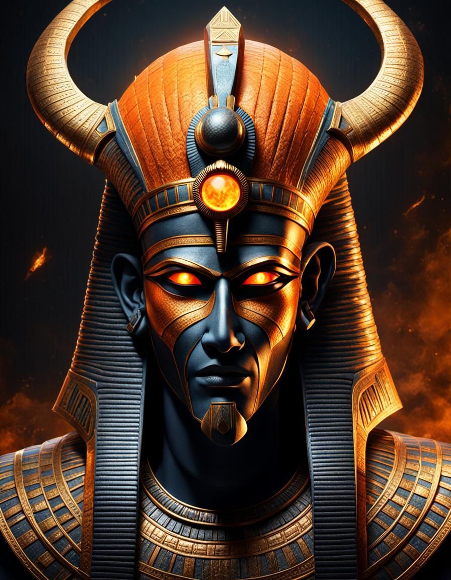 Epic Fantasy Pharaoh with Glowing Eyes Portrait
