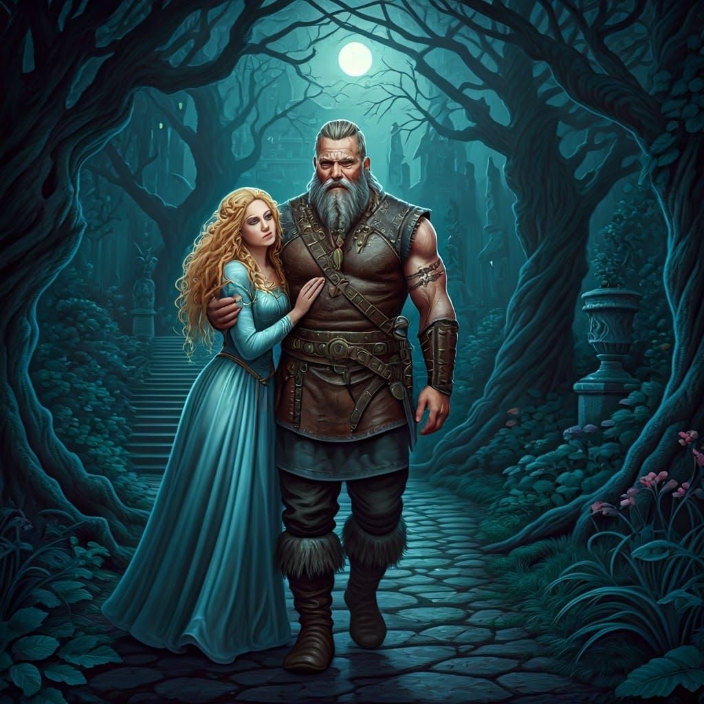 Gothic Fantasy Couple in Mystical Castle Garden