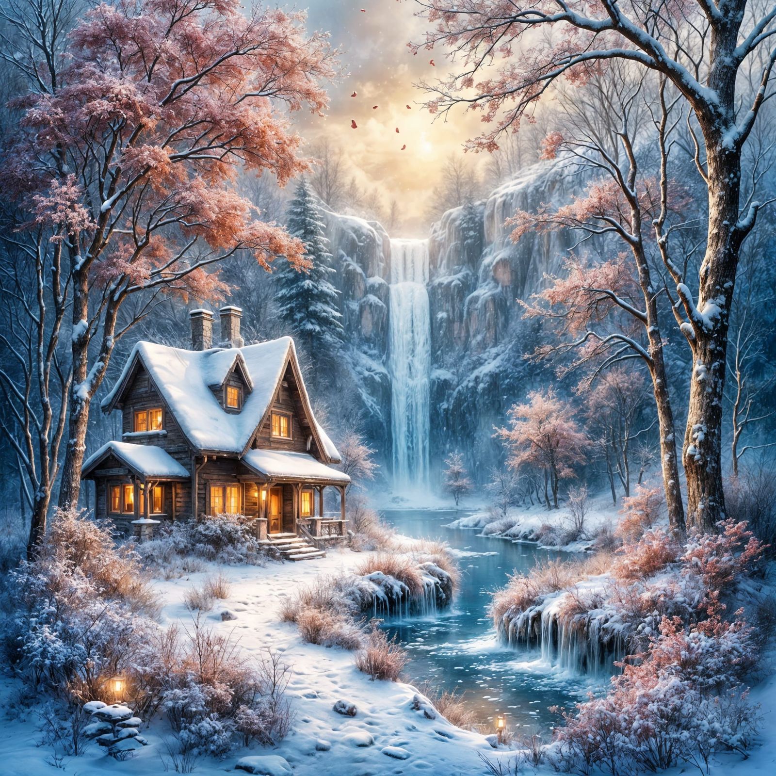 Enchanted Winter Forest Landscape at Twilight