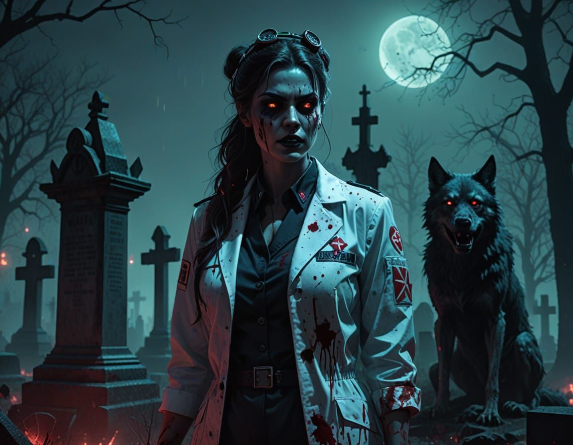 Evil Nurse Meets Werewolf in Eerie Graveyard