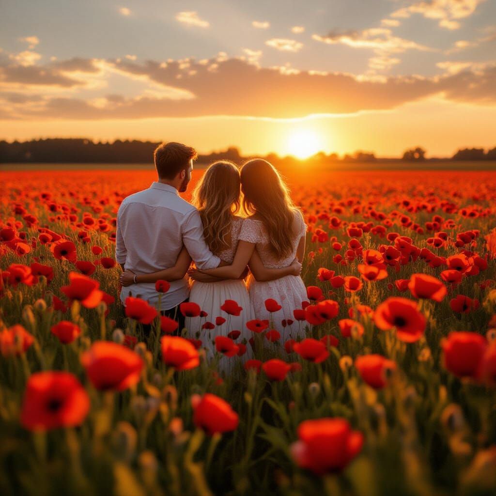 Lovers in a Poppy Field at Sunset