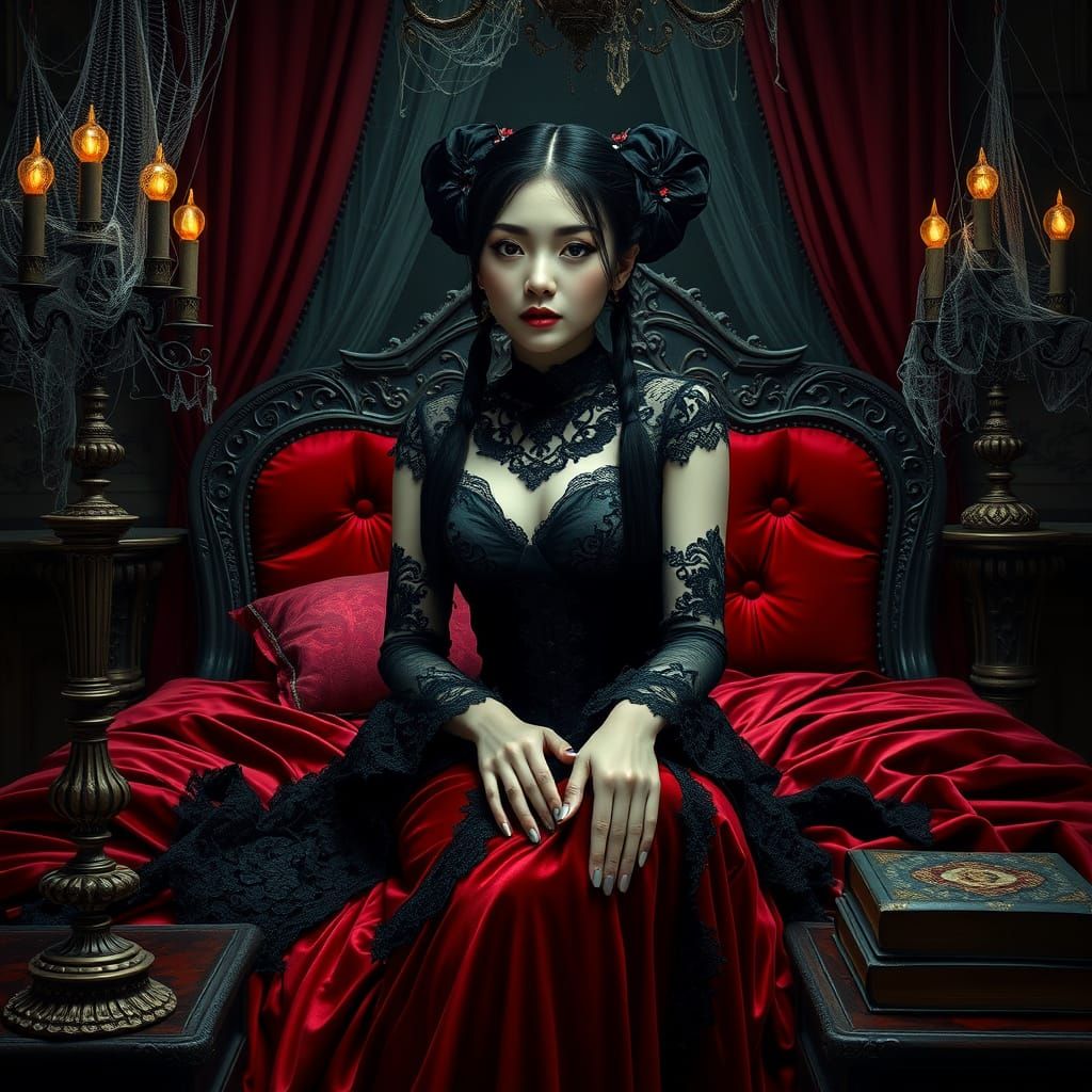 Elegant Gothic Vampire in Halloween Mansion