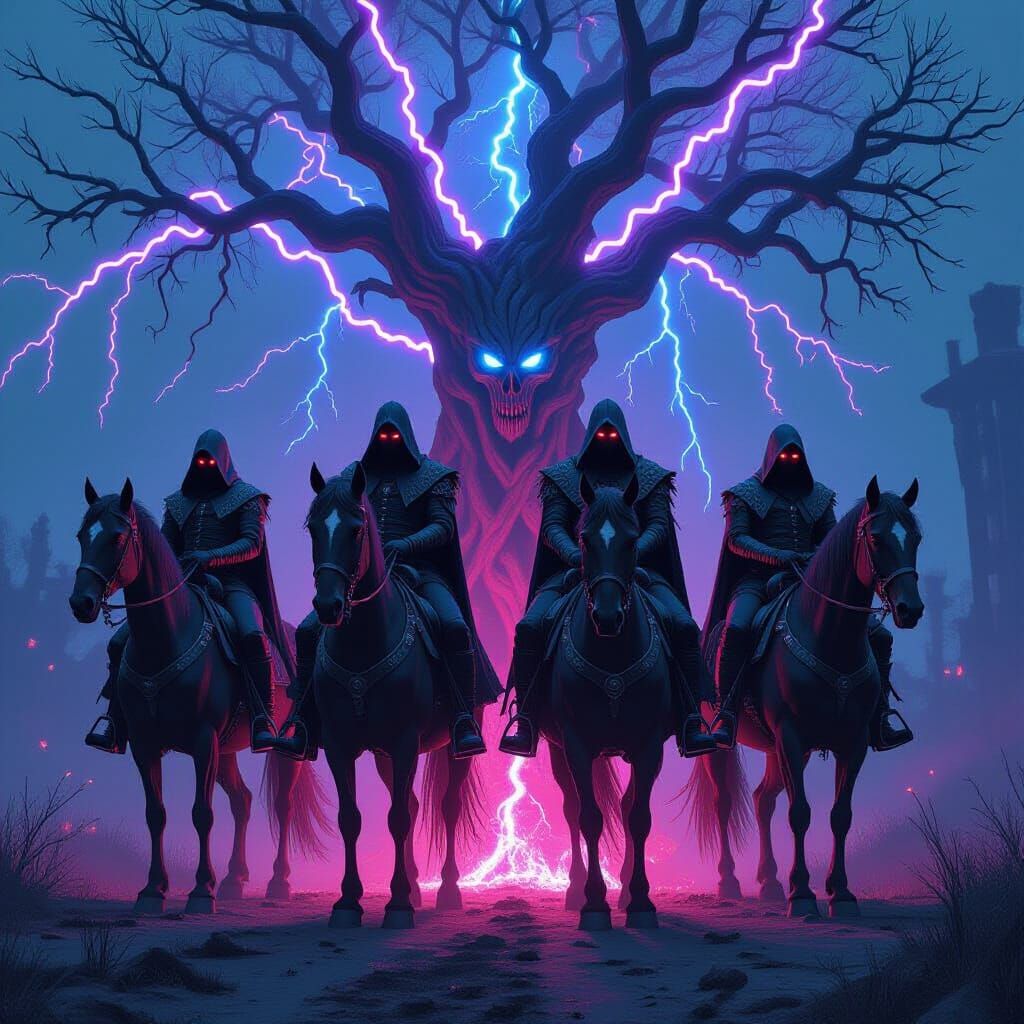 Four Horsemen of Apocalypse in Cyberpunk Style
