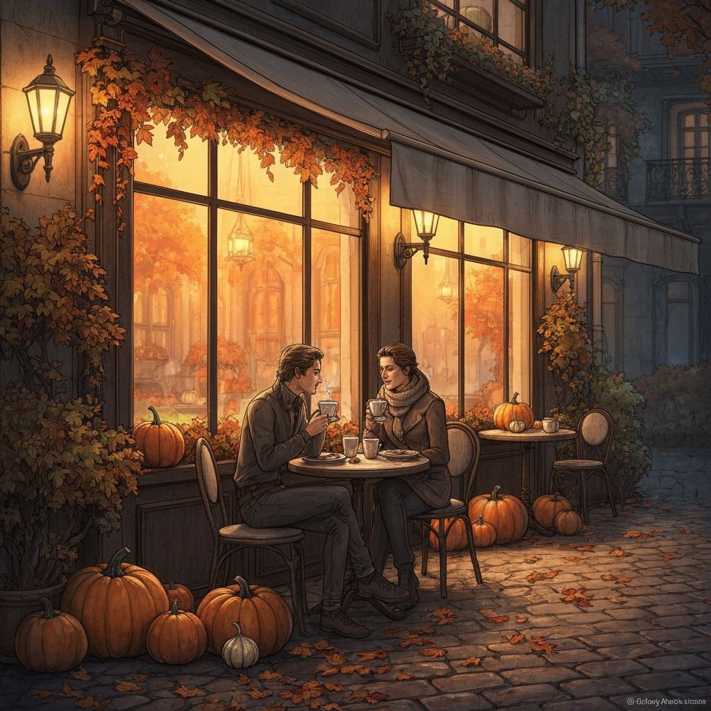 Cozy Autumn Date Night Cafe in Charcoal Style