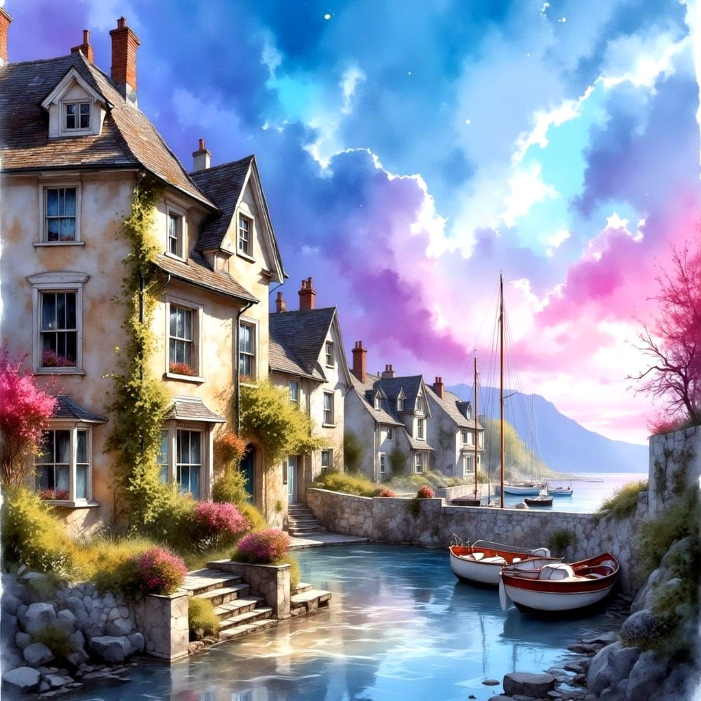 Dreamy English Seaside Village with Quirky Houses and Sailin...