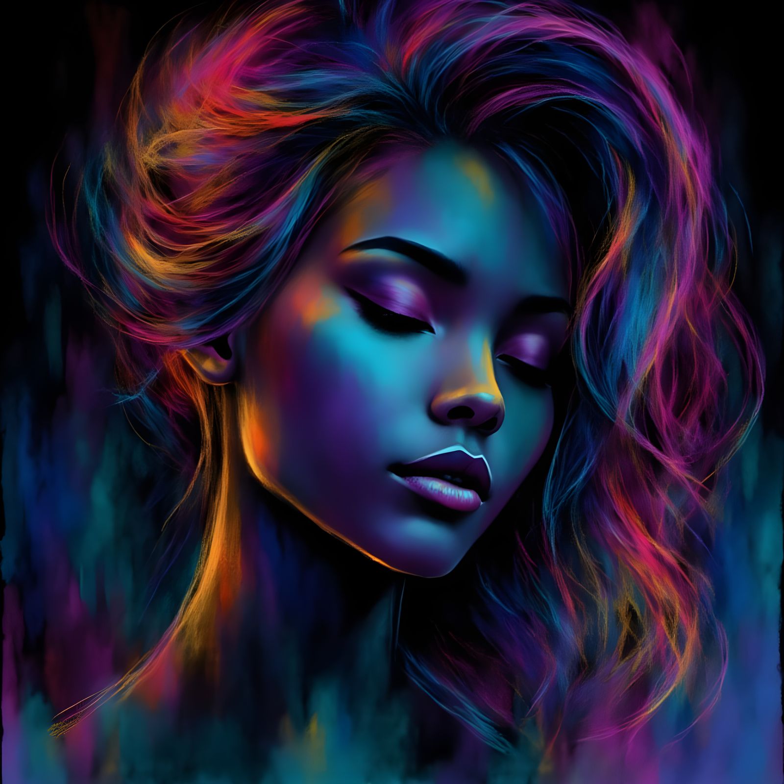 Elegant African Lady's Face in Bioluminescent Glow