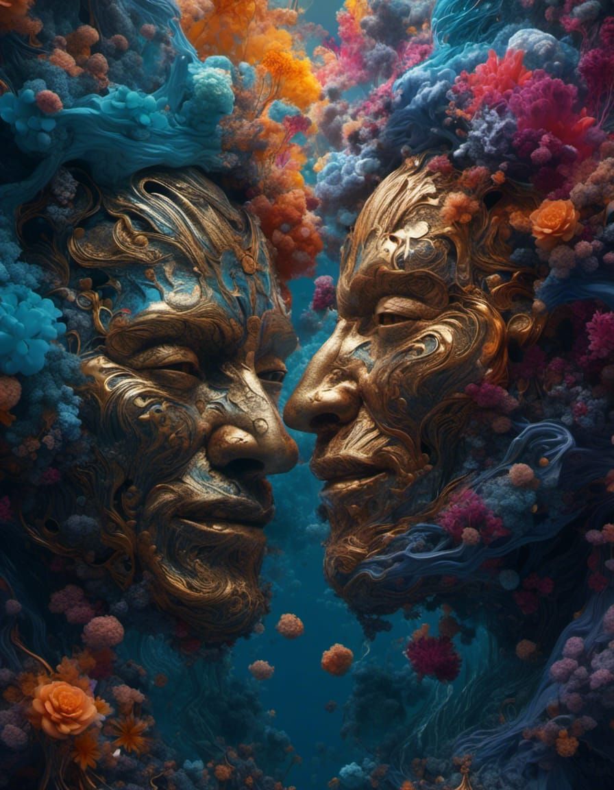Mirrored Faces in Thought Stream: Matte Painting