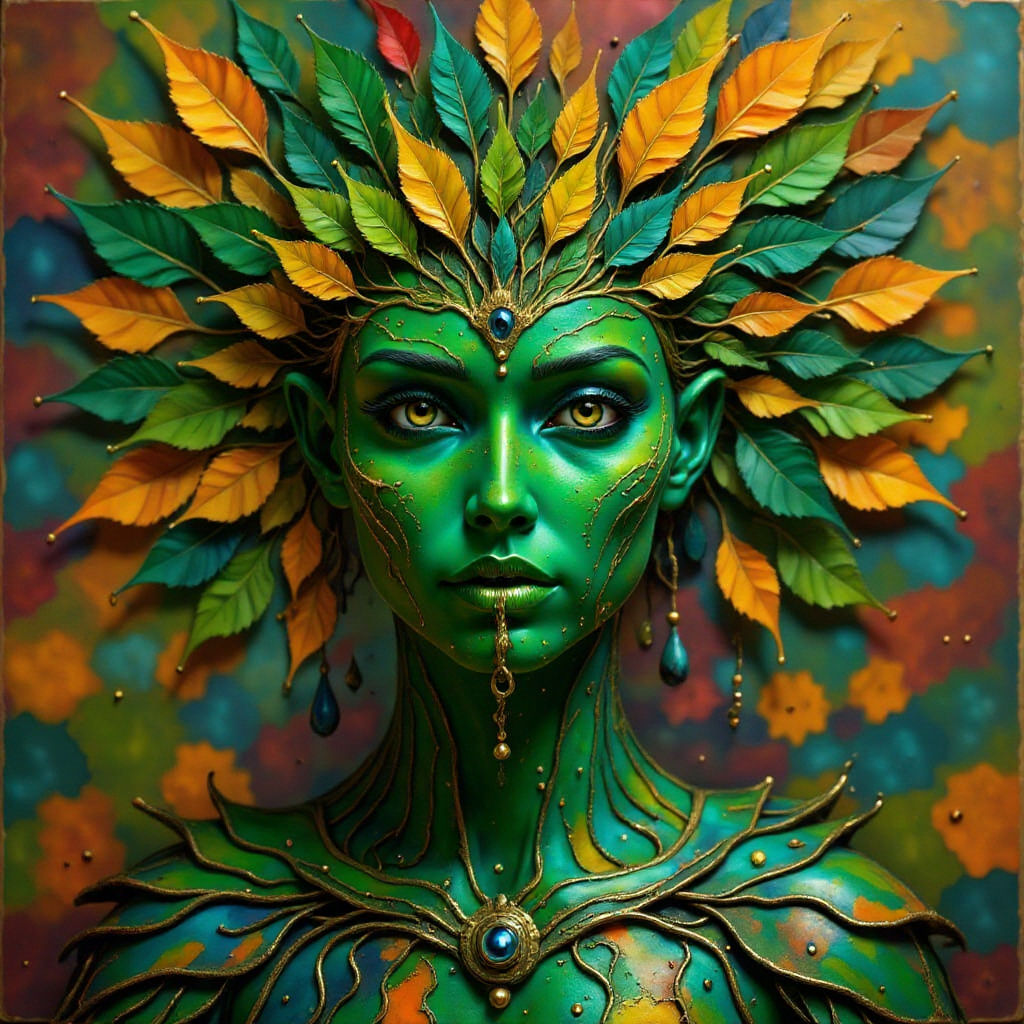 Collage Tree of Life with Green Man Face