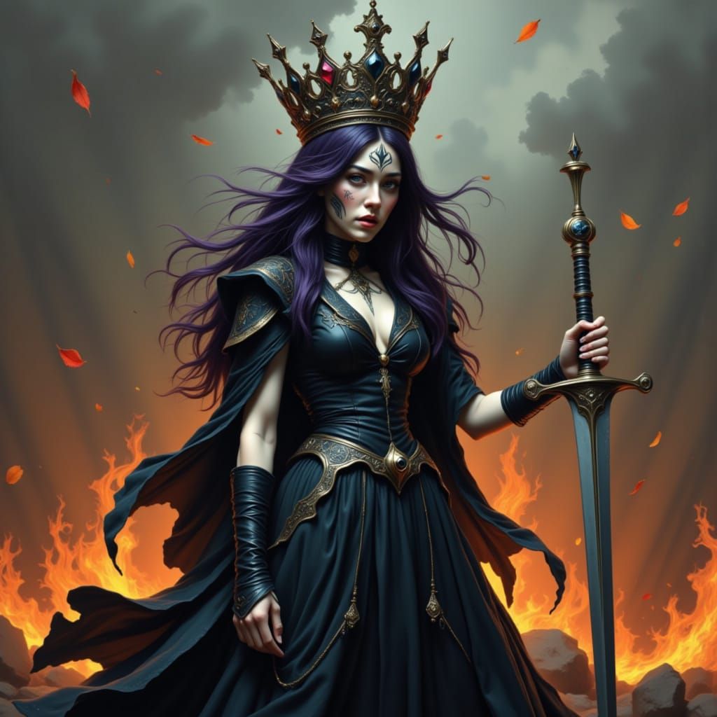 Ether Realm Queen on Battlefield, Cinematic Digital Art