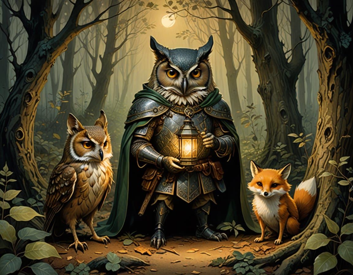 Whimsical Fantasy Creatures in a Moody Forest