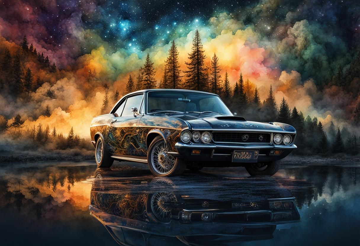 Fantasy Landscape Double Exposure in Watercolor Style