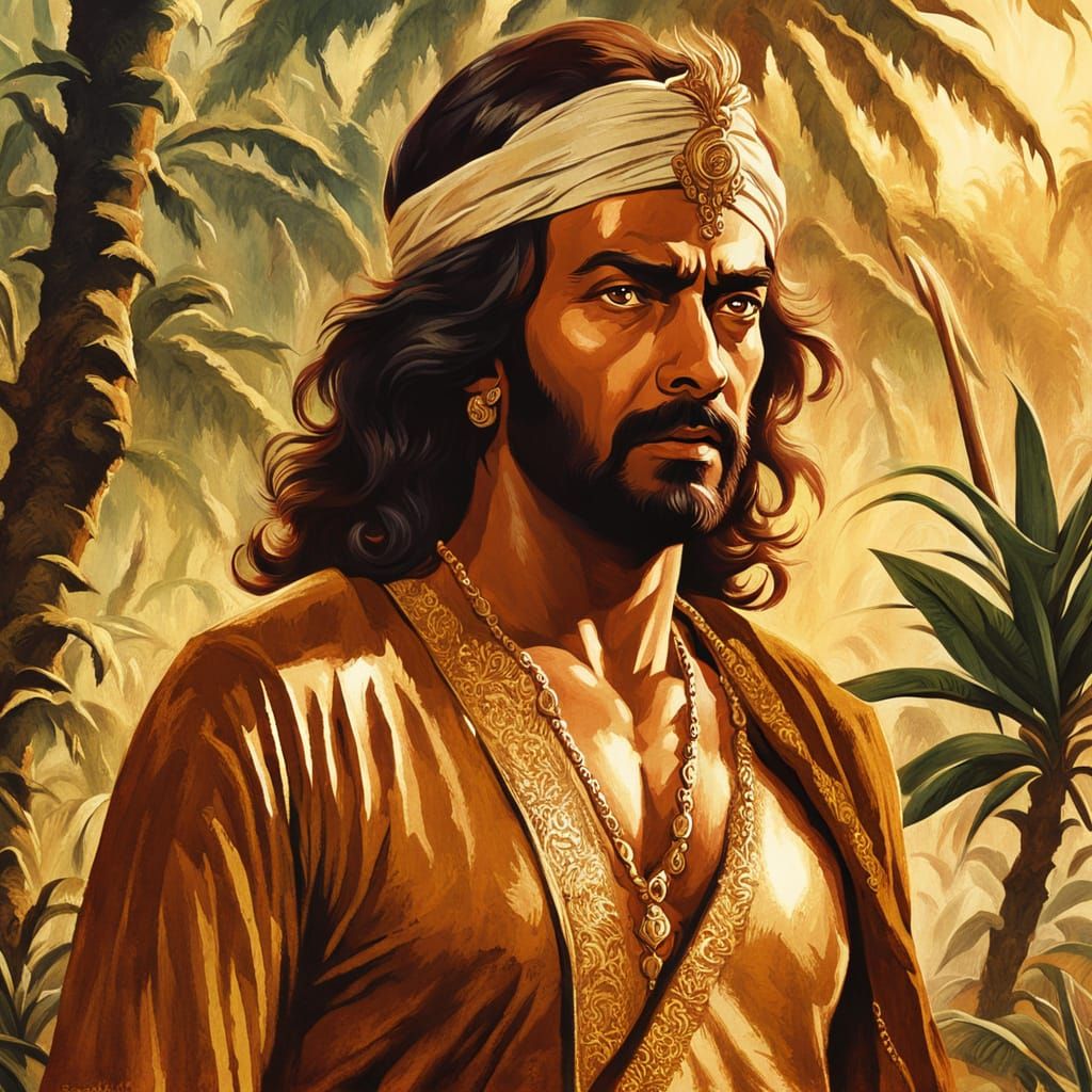 Sandokan in Jungle: Vintage Oil Painting Style