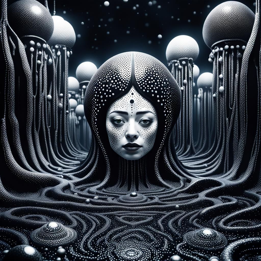 Dark Fantasy Art Inspired by Pointillism Masterpiece