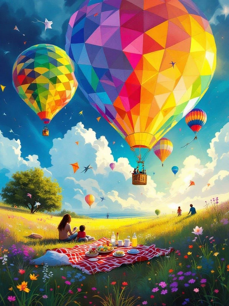 Vibrant Hot Air Balloons Dance Among Kite Fliers in a Sunny ...