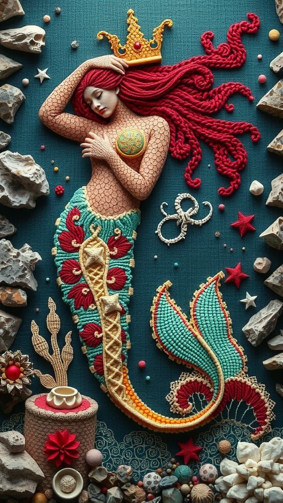 Mermaid in Vibrant Tetris Landscape