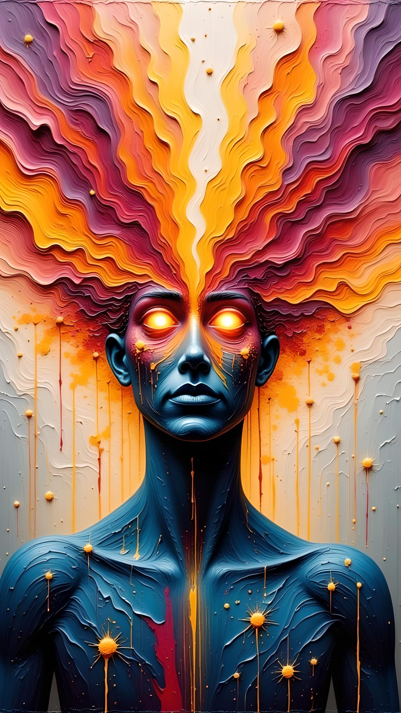 Ethereal AI Data Forms Human Figure: Impasto Acrylic