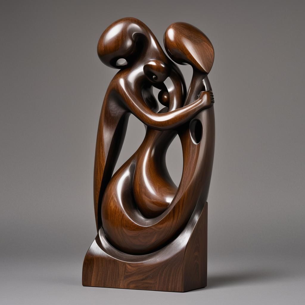 Abstract Rosewood Sculpture of Kissing Lovers