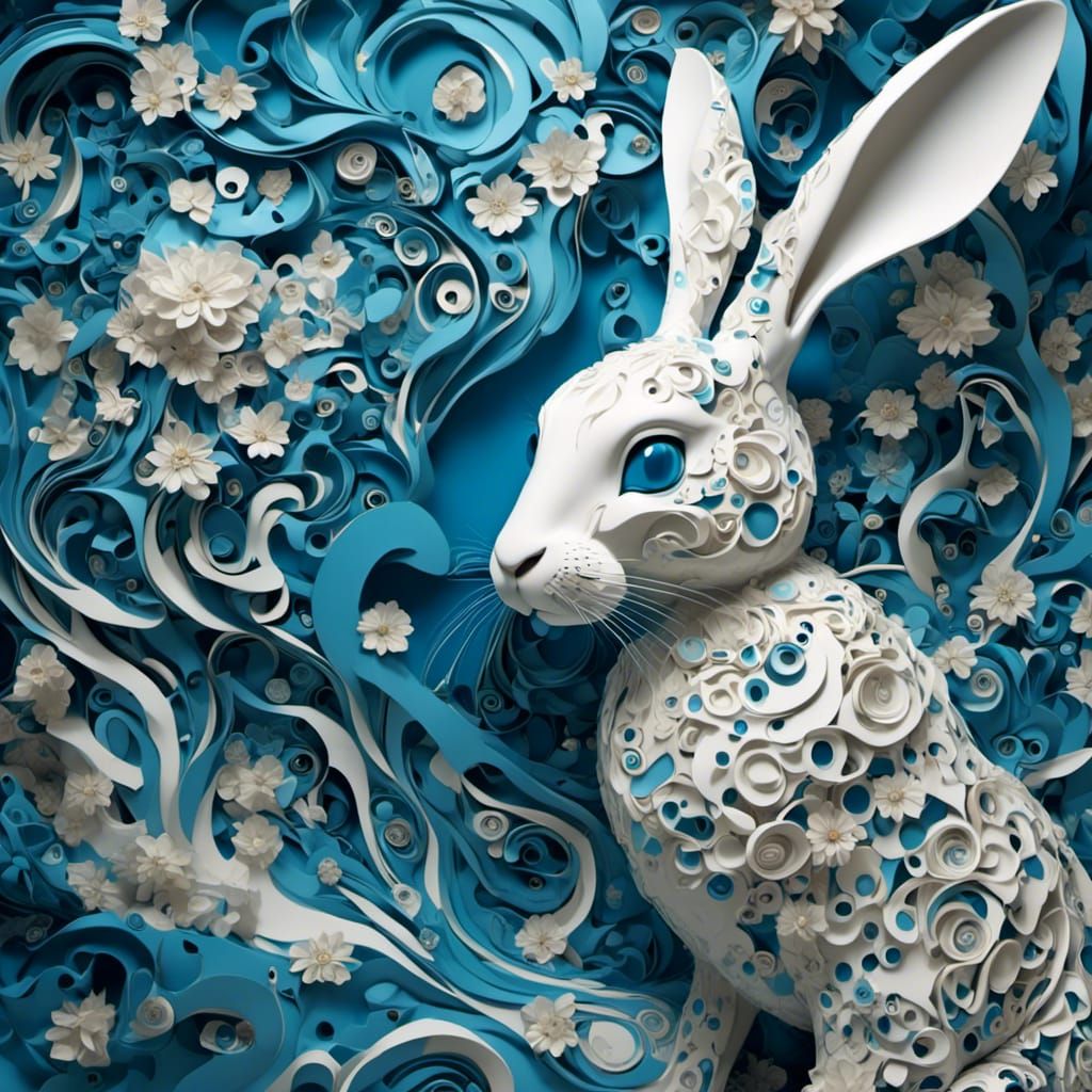 Surreal Blue Bunny in Pop Art Style