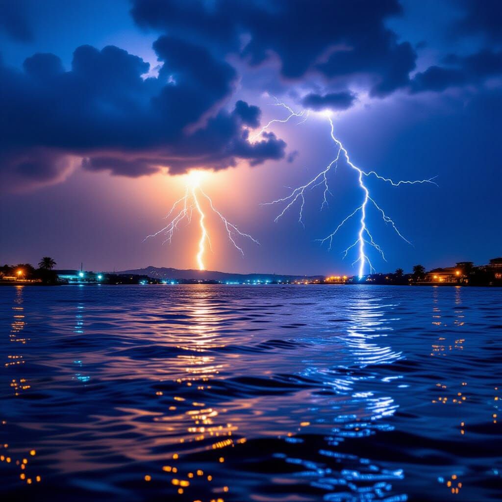 Kingston Harbour During Hurricane: Lightning Strikes Jamaica