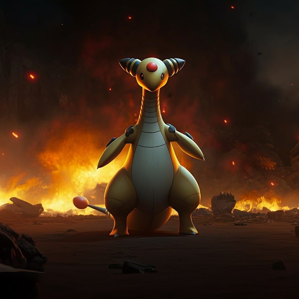 Ampharos in Fiery Animated 3D Render