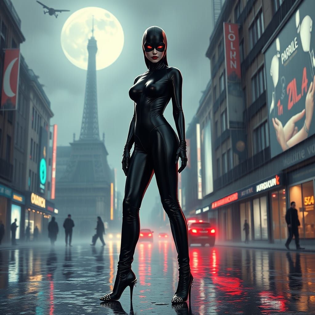 Cyberpunk Vampire Goddess in Neon Paris