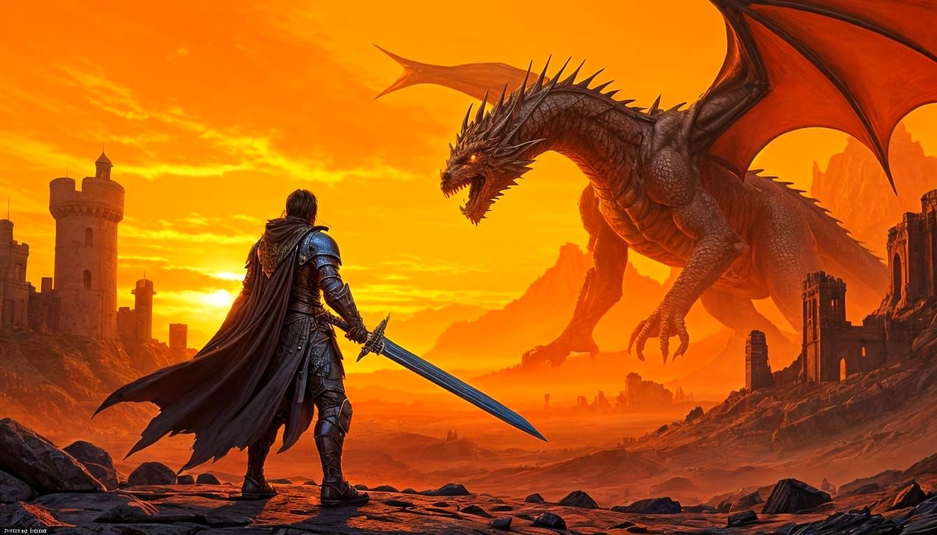 Knight vs Dragon: Hyperrealistic Dark Fantasy Game Art