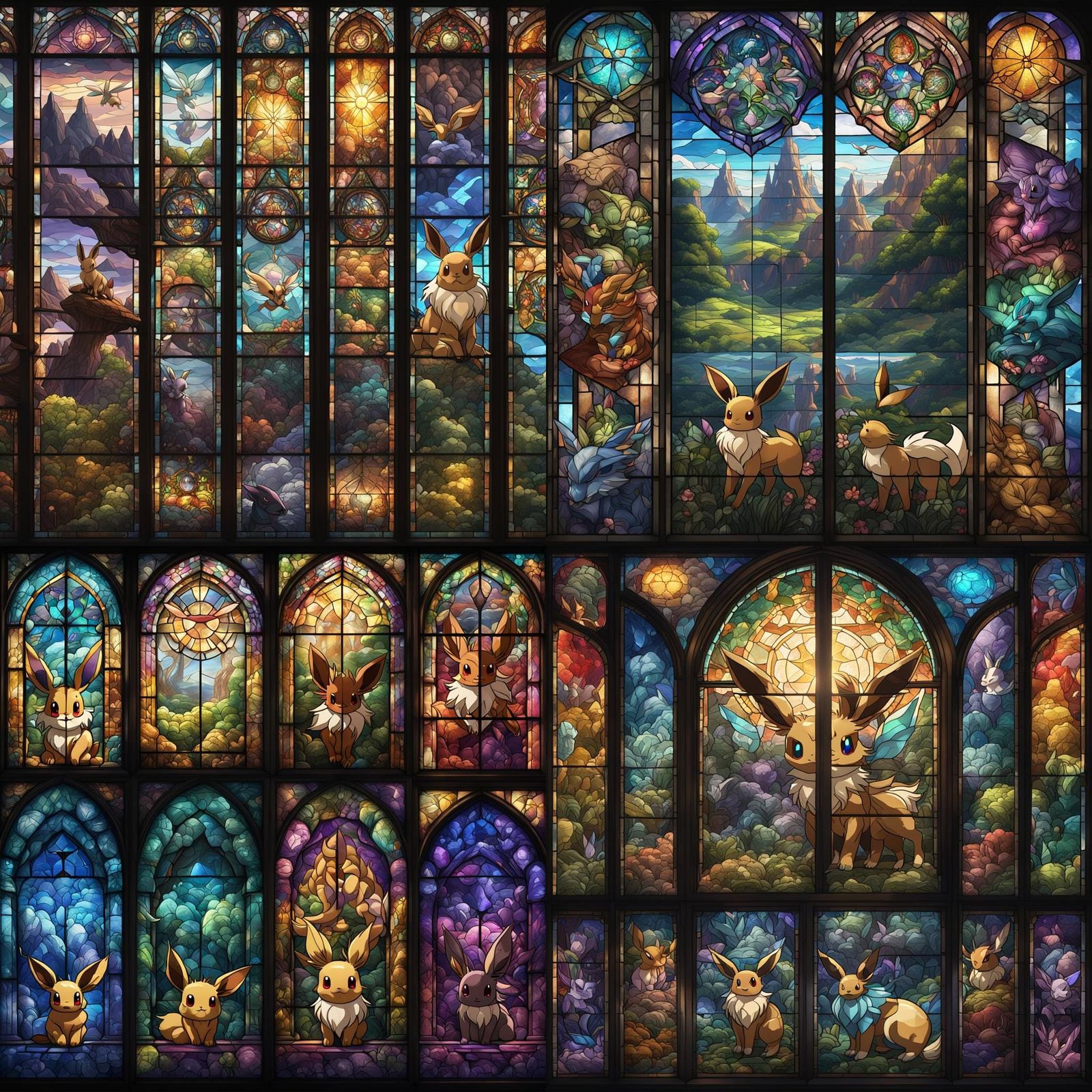 Eevee Evolutions as Stained Glass Art