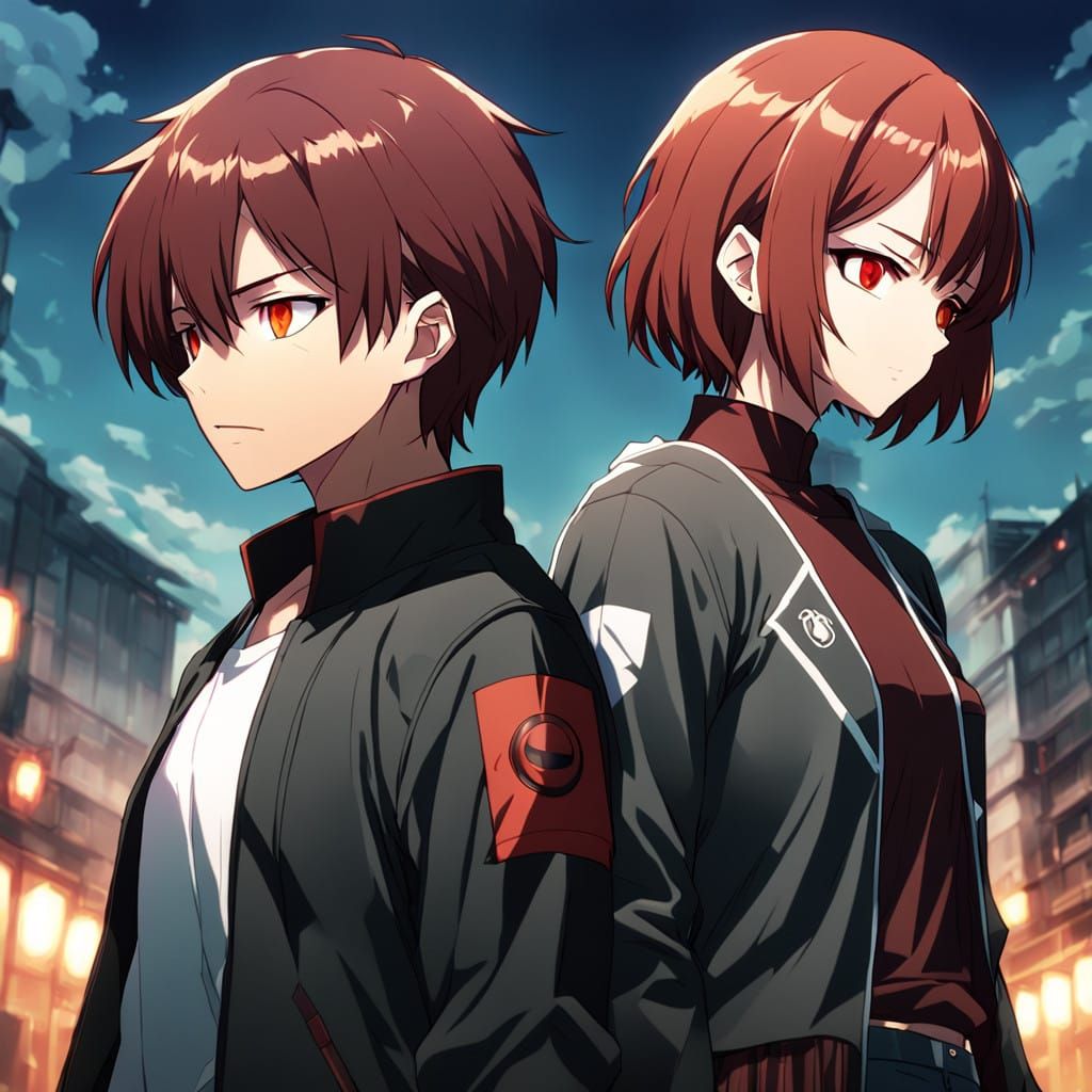 Manga-Inspired Boy and Girl Standing Together in Cinematic L...