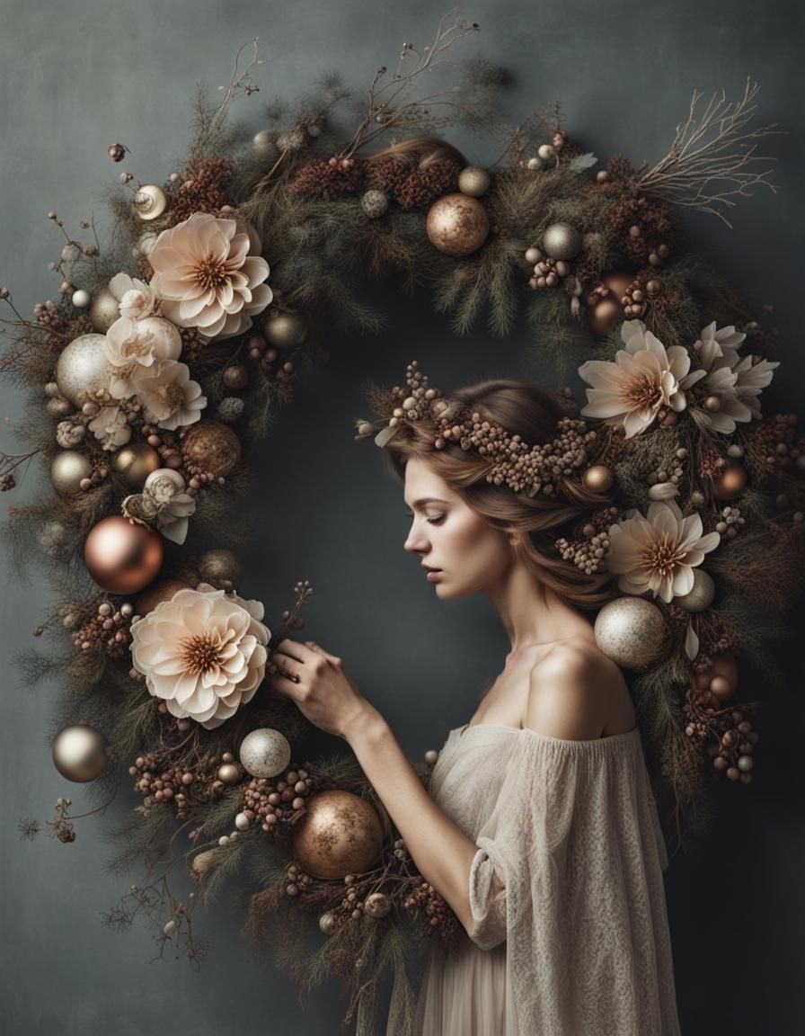 Ethereal Christmas Wreath with Mythological Elements