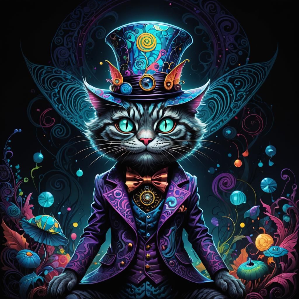Psychedelic Cheshire Cat in Surreal Dreamscape