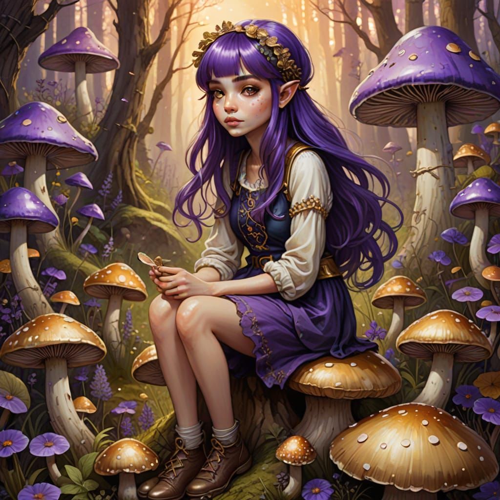 Enchanting Fantasy Creature Sitting on Mushroom