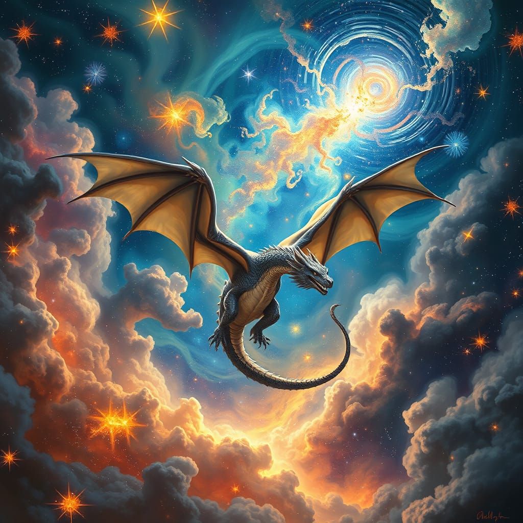Cosmic Dragon Soaring Through a Starry Dreamscape