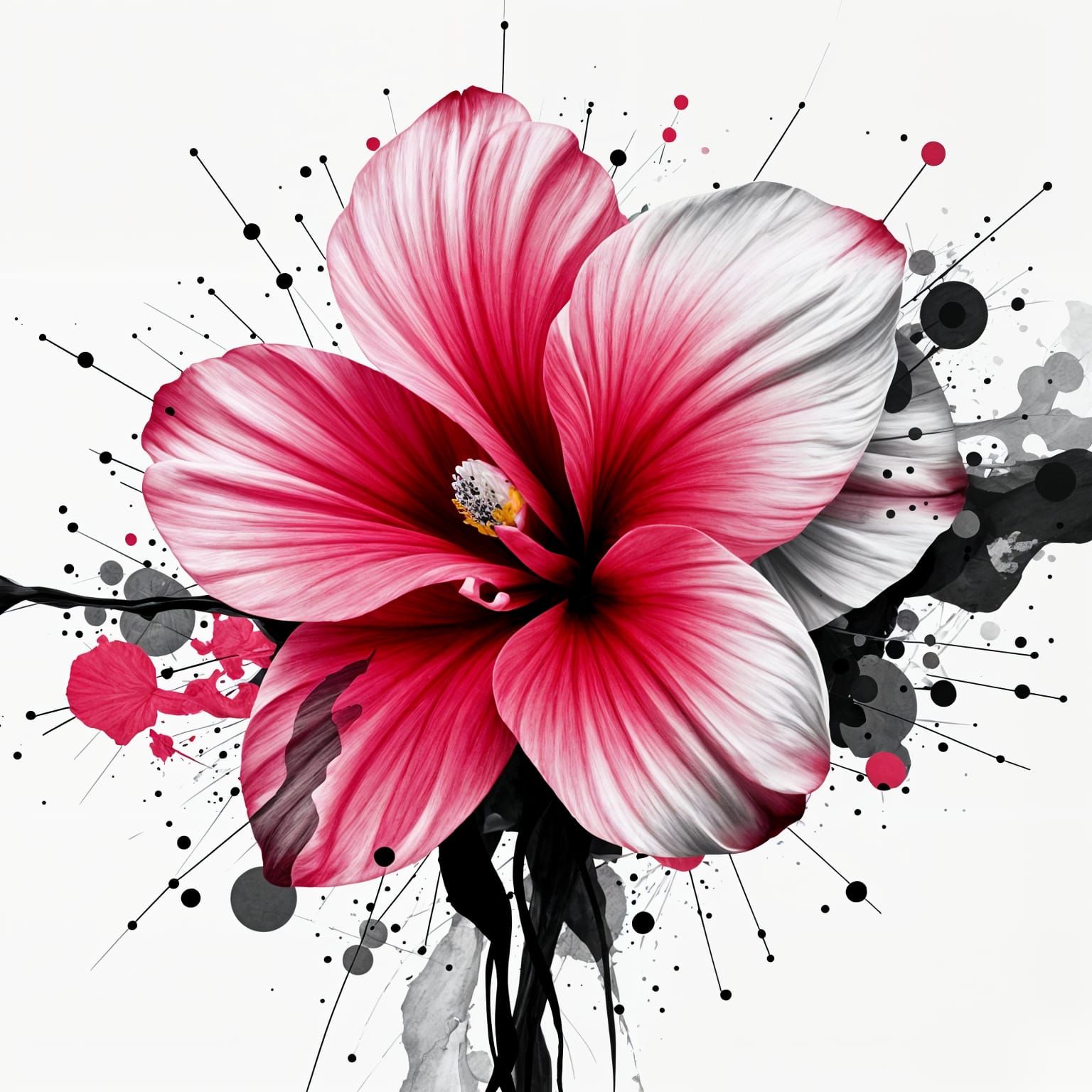 Dynamic Red Camelia Ink Blots in 3D