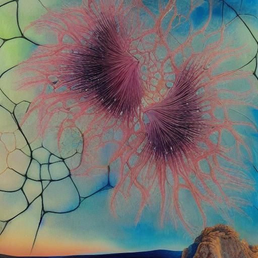 Ecstatic Nymph in Surrealist Watercolor Landscape