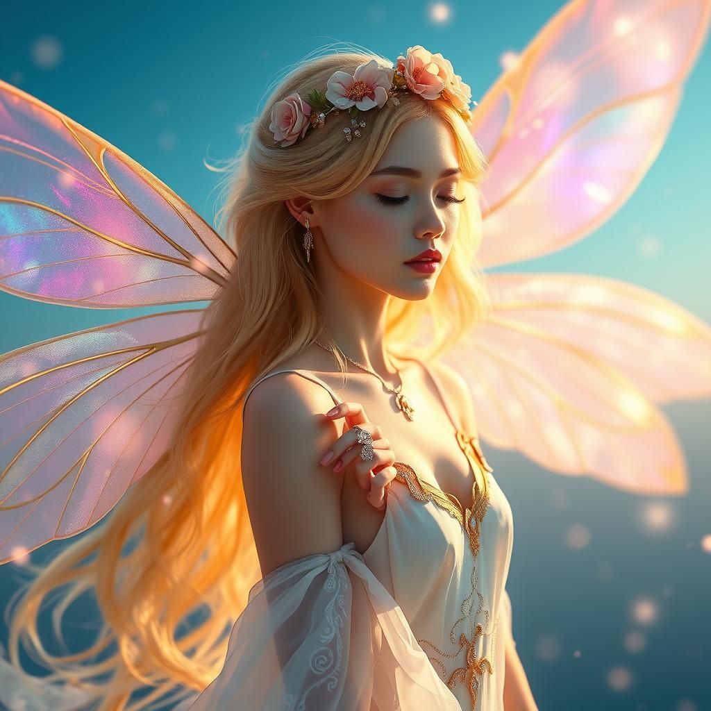 Ethereal Winged Woman in a Dreamlike Glow