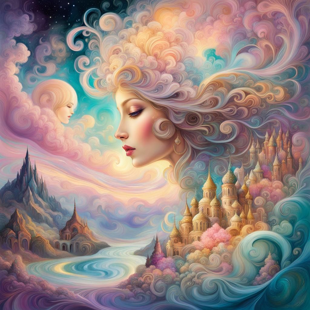 Pastel Dreams: Swirling Clouds in Magical Fantasy Style