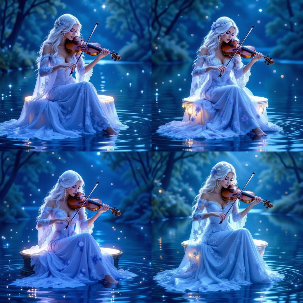 Ethereal Woman Playing Violin in Dreamlike Setting