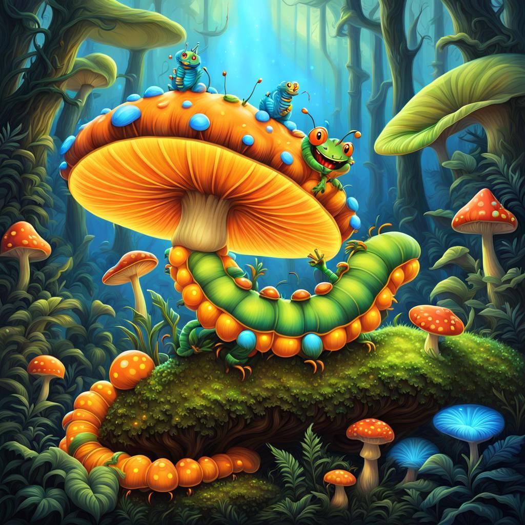Neon Caterpillar's Forest Serenade in Airbrush Art